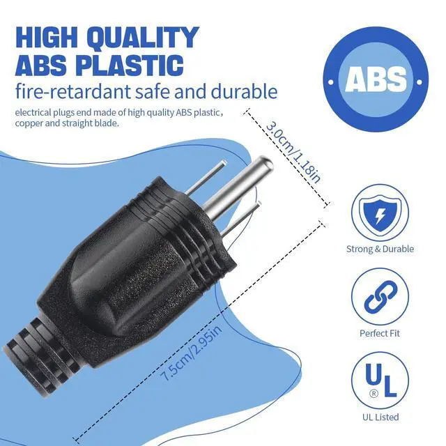 Alt view image 7 of 7 - 3Pack Straight Blade Plug, 2 Pole 3 Wire Grounding Plug Male Extension Cord Replacement Electrical Plugs Connectors End Black 125V 15A