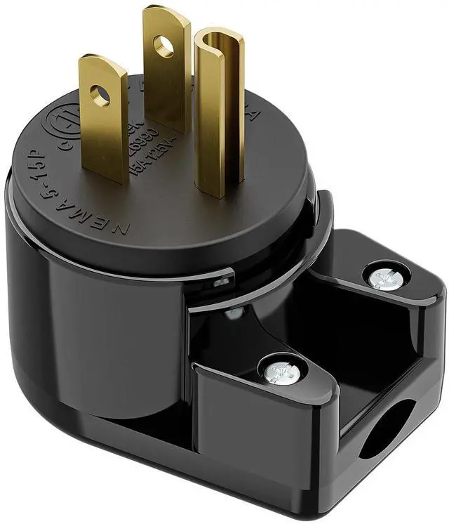 Main image of Right Angle Nema 5-15P Rewirable Plug, 15A 125V Household DIY AC Plug, 3 Prong 90 Degree Power Plugs,12 Directions Male USA Canada AC Power Plugs, Etl Listed,Black