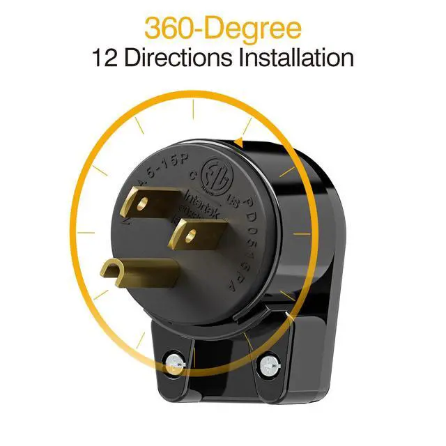 Alt view image 3 of 7 - Right Angle Nema 5-15P Rewirable Plug, 15A 125V Household DIY AC Plug, 3 Prong 90 Degree Power Plugs,12 Directions Male USA Canada AC Power Plugs, Etl Listed,Black