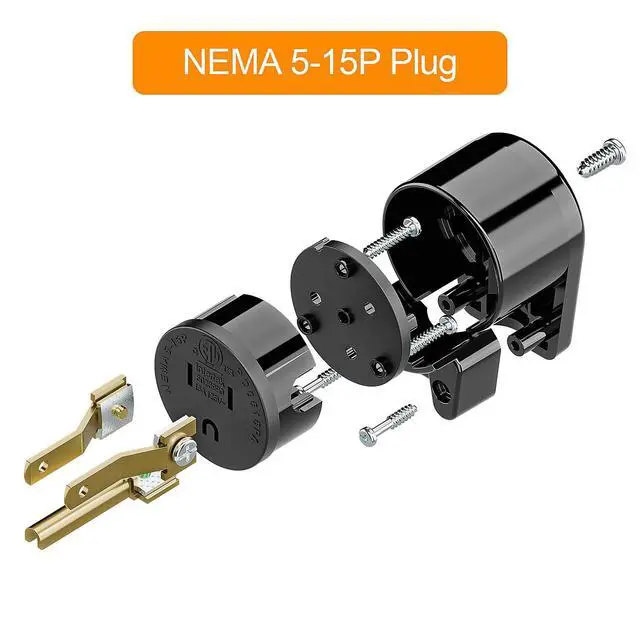 Alt view image 2 of 7 - Right Angle Nema 5-15P Rewirable Plug, 15A 125V Household DIY AC Plug, 3 Prong 90 Degree Power Plugs,12 Directions Male USA Canada AC Power Plugs, Etl Listed,Black