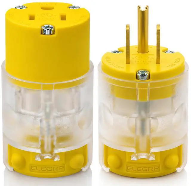 Main image of Lighted Plug and Connector Set, Straight Blade Cord End Replacement, 15 Amp 125Volt, NEMA 5-15P & NEMA 5-15R, 2 Pole 3Wire Grounding, Yellow, 1 Set