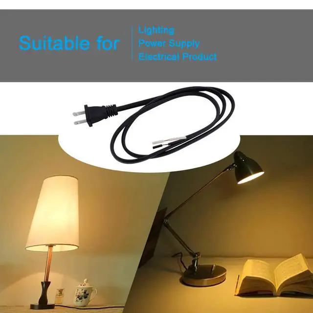 Alt view image 7 of 7 - AC Power Pigtail 2 Prong 18AWG, Replacement Cable 120V Wall Plug, 3ft Polarized Cord Black, Open End 10A, Flat Wire 1200W at 120VAC
