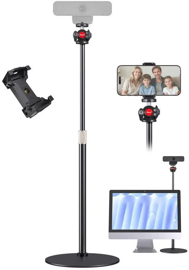 Main image of Webcam Stand for Desk, Raise Height Desktop Stand with Adjustment, 360°Rotatable Ballhead Desktop Tripod for Live Streaming/Video Calling with 1/4" Thread