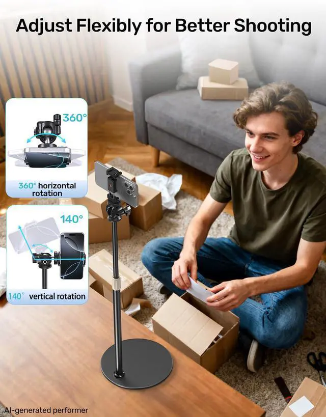 Alt view image 5 of 7 - Webcam Stand for Desk, Raise Height Desktop Stand with Adjustment, 360°Rotatable Ballhead Desktop Tripod for Live Streaming/Video Calling with 1/4" Thread