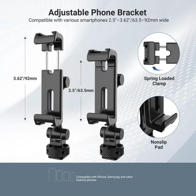 Alt view image 3 of 7 - Universal Cell Phone Stand Holder with Cold Shoe, 1/4" Thread, 360° Swivel, 180° Tilt, 3 Axis Tripod Mount Adapter Compatible with iPhone Android Samsung Camera Cage Top Handle, PA154