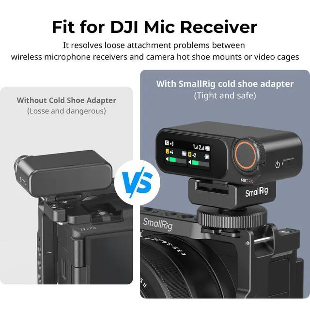Alt view image 5 of 7 - Cold Shoe Mount Adapter for Wireless Microphone, for DJI Mic / Mic 2, for RODE Wireless Go II, for Saramonic BLink 900 B, for Hollyland C1, with 1/4"-20 Threaded Hole, Anti Drop Design - 4822
