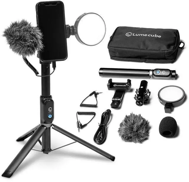 Main image of Content Kit 2.0 - Portable Selfie Phone Grip with Adjustable Tripod Stand, LED Light & Built-in Audio Mic - Selfie Mobile Lighting Kit for Creators