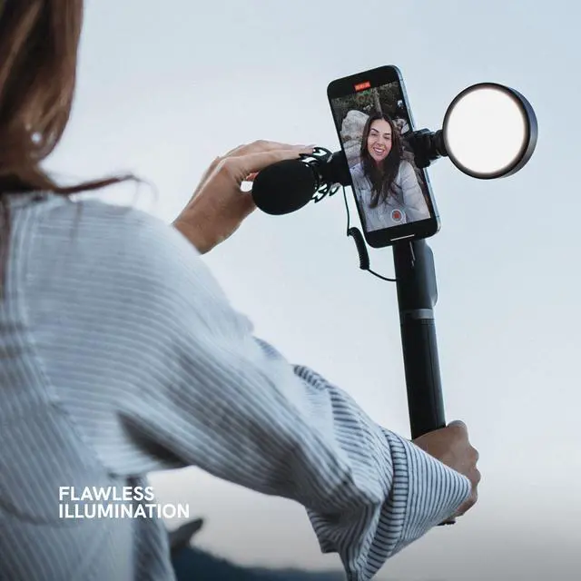 Alt view image 2 of 7 - Content Kit 2.0 - Portable Selfie Phone Grip with Adjustable Tripod Stand, LED Light & Built-in Audio Mic - Selfie Mobile Lighting Kit for Creators
