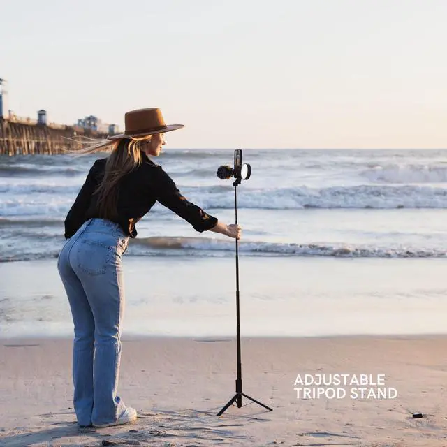 Alt view image 4 of 7 - Content Kit 2.0 - Portable Selfie Phone Grip with Adjustable Tripod Stand, LED Light & Built-in Audio Mic - Selfie Mobile Lighting Kit for Creators