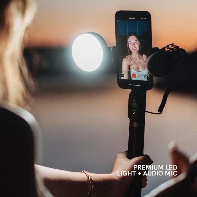 Alt view image 5 of 7 - Content Kit 2.0 - Portable Selfie Phone Grip with Adjustable Tripod Stand, LED Light & Built-in Audio Mic - Selfie Mobile Lighting Kit for Creators