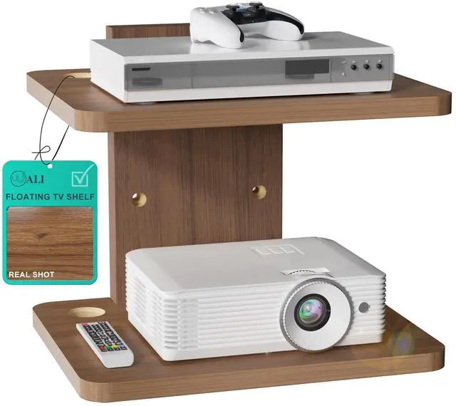 Main image of Floating TV Shelf, 2 Tier Projector Shelf for DVD Players, Routers, Game Consoles, Cable Boxes, Living Room Decor Accessories, Wall Mount Shelves Holds Up to 22lbs (CS202N), 2-Shelf, Walnut Brown