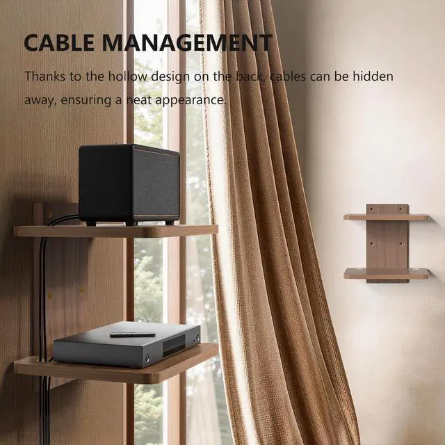 Alt view image 3 of 7 - Floating TV Shelf, 2 Tier Projector Shelf for DVD Players, Routers, Game Consoles, Cable Boxes, Living Room Decor Accessories, Wall Mount Shelves Holds Up to 22lbs (CS202N), 2-Shelf, Walnut Brown