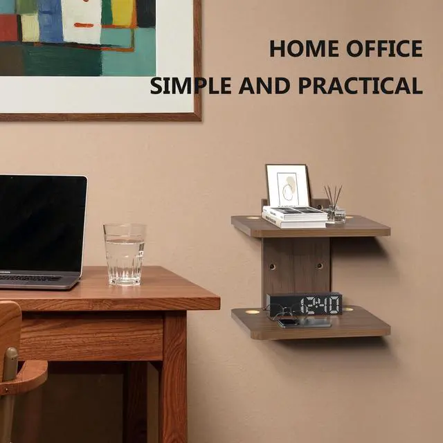 Alt view image 6 of 7 - Floating TV Shelf, 2 Tier Projector Shelf for DVD Players, Routers, Game Consoles, Cable Boxes, Living Room Decor Accessories, Wall Mount Shelves Holds Up to 22lbs (CS202N), 2-Shelf, Walnut Brown