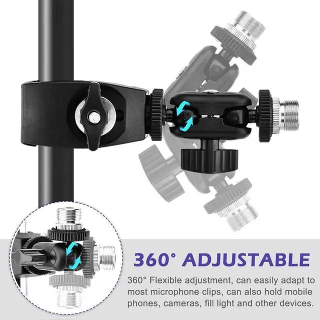 Alt view image 7 of 7 - Mic Crab Clamp, Microphone Mount with Double Ball Head Adjustment 1/4" to 5/8" Copper Screw, Fits Most Mic Stand, Studio Recording, Drum Stand, Desktop Shelf(COLOR:black)