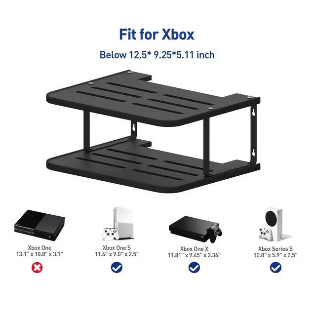 Alt view image 2 of 7 - Black Projector Wall Shelf/Floating Under TV Game Double Shelf Stand for Xbox, Router/Entertainment Center, Projector Holder Accessories