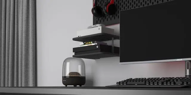 Alt view image 4 of 7 - Black Projector Wall Shelf/Floating Under TV Game Double Shelf Stand for Xbox, Router/Entertainment Center, Projector Holder Accessories