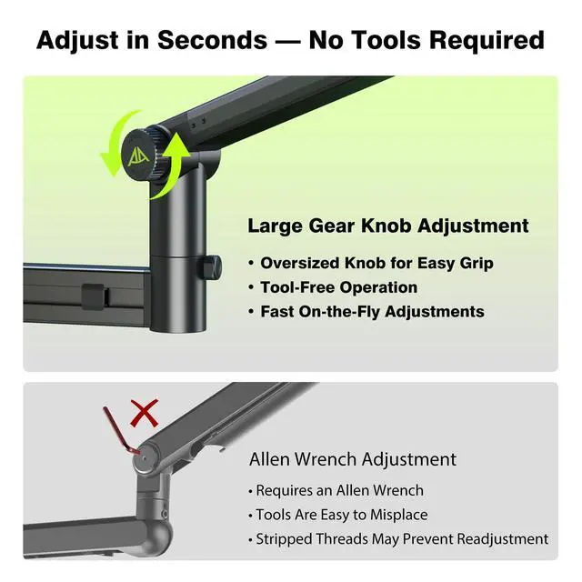 Alt view image 4 of 7 - Mic Arm Desk Mount (Design for Heavy Mic) 6.6lbs Load Capacity, Stable Gear Lock Never Sags, Metal Low Profile Microphone Boom Stand for Shure SM7B SM7dB MV7, Blue Yeti, Rode PodMic