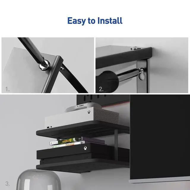 Alt view image 7 of 7 - Black Projector Wall Shelf/Floating Under TV Game Double Shelf Stand for Xbox, Router/Entertainment Center, Projector Holder Accessories