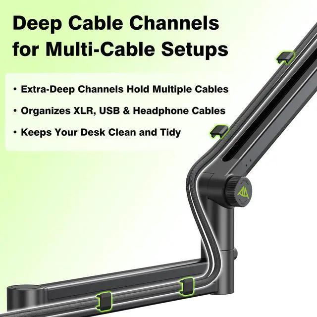 Alt view image 6 of 7 - Mic Arm Desk Mount (Design for Heavy Mic) 6.6lbs Load Capacity, Stable Gear Lock Never Sags, Metal Low Profile Microphone Boom Stand for Shure SM7B SM7dB MV7, Blue Yeti, Rode PodMic