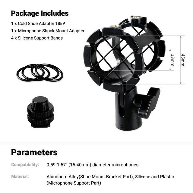 Alt view image 6 of 6 - Microphone Shock Mount Cold Shoe Pinch for Camera Shoe Boompole