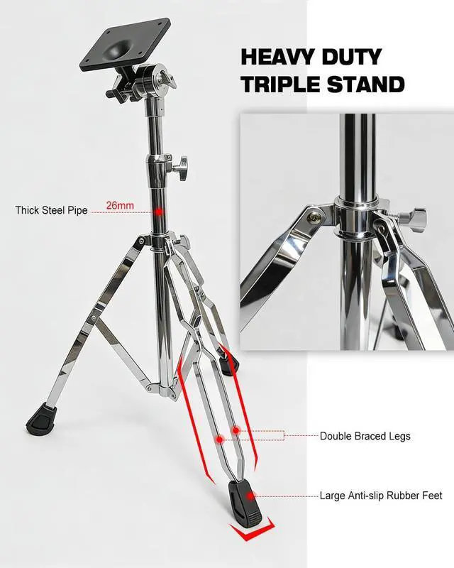 Alt view image 2 of 7 - PPS101 Electronic Mounting Stand With Module Mount Plate, Double Braced Drum Pad Stand For Sample Pad/Multipad/Electric Drum Module, Chrome