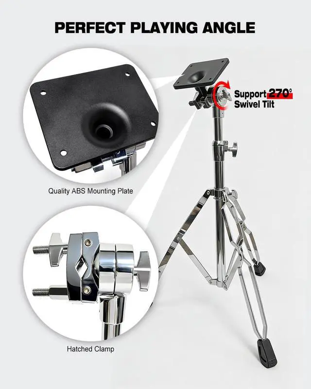 Alt view image 4 of 7 - PPS101 Electronic Mounting Stand With Module Mount Plate, Double Braced Drum Pad Stand For Sample Pad/Multipad/Electric Drum Module, Chrome