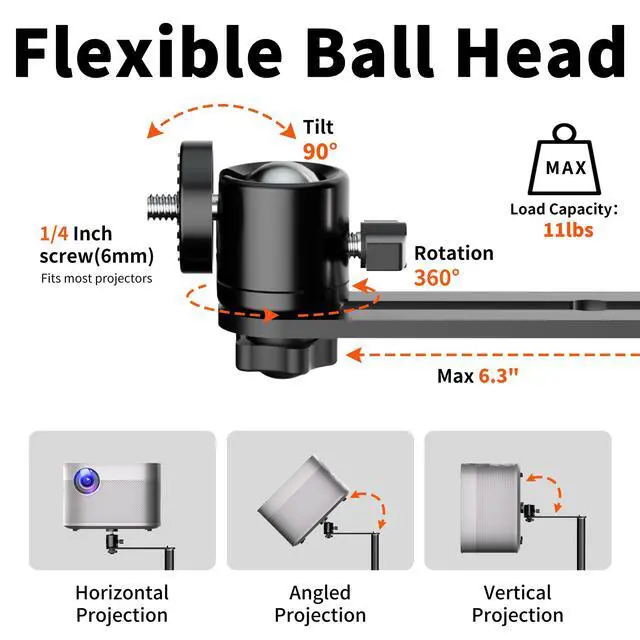 Alt view image 3 of 7 - Projector Stand, 2-in-1 Mini Projector Mount Bracket 360°Swivel, Height Adjustable, Compatible with Home Office Video Camera, PR002FP
