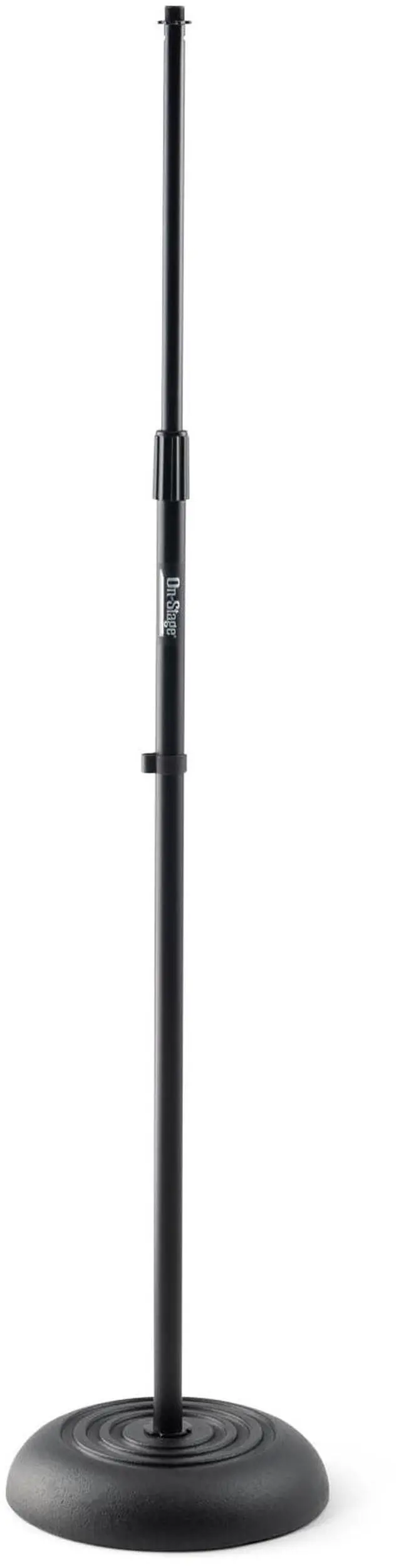 Main image of MS7201B Round-Base Mic Stand (Supports Dynamic and Condenser Microphones, Height Adjustable 33"60", Standard 5/8"-27 Threading, 7 lb, 10" Metal Base, Rubber Feet, Cable-Management Clip)