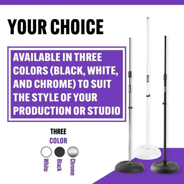 Alt view image 4 of 7 - MS7201B Round-Base Mic Stand (Supports Dynamic and Condenser Microphones, Height Adjustable 33"60", Standard 5/8"-27 Threading, 7 lb, 10" Metal Base, Rubber Feet, Cable-Management Clip)