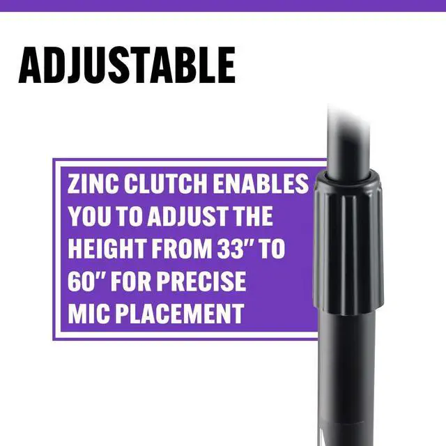 Alt view image 5 of 7 - MS7201B Round-Base Mic Stand (Supports Dynamic and Condenser Microphones, Height Adjustable 33"60", Standard 5/8"-27 Threading, 7 lb, 10" Metal Base, Rubber Feet, Cable-Management Clip)