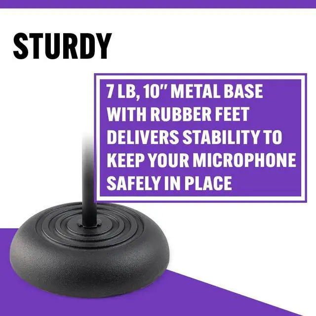 Alt view image 7 of 7 - MS7201B Round-Base Mic Stand (Supports Dynamic and Condenser Microphones, Height Adjustable 33"60", Standard 5/8"-27 Threading, 7 lb, 10" Metal Base, Rubber Feet, Cable-Management Clip)