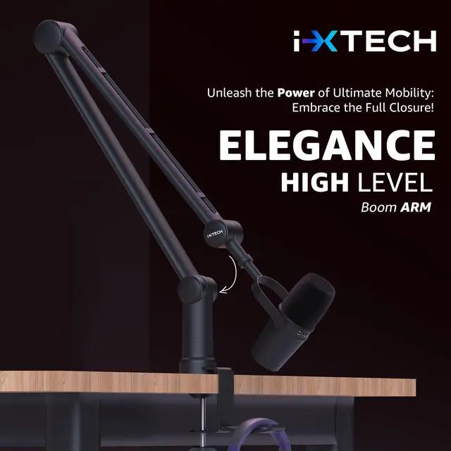 Alt view image 2 of 7 - Microphone Boom Arm with Desk Mount, 360° Rotatable, Adjustable and Foldable Scissor Mounting for Podcast, Video Gaming, Radio and Studio Audio, Sturdy and Universal - Elegance Model