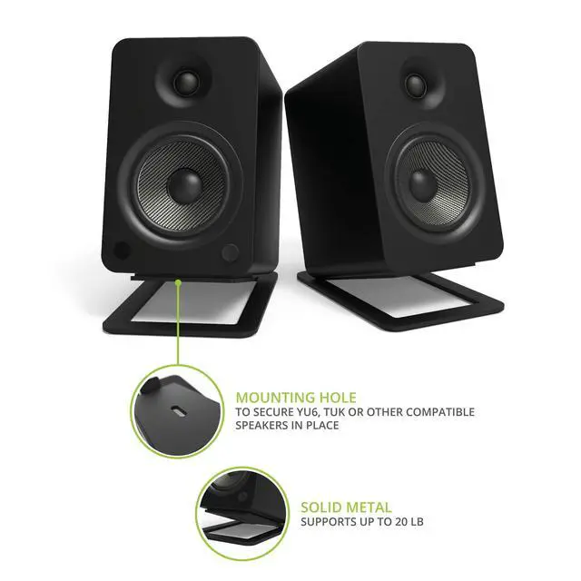 Alt view image 2 of 7 - S6 Tilted Desktop Speaker Stands for Large Bookshelf Speakers & Full-Size 5-7 Studio Monitors | Supports 20 lbs | Damping Foam Padding | ¼-20 Mounting | Pair | Black