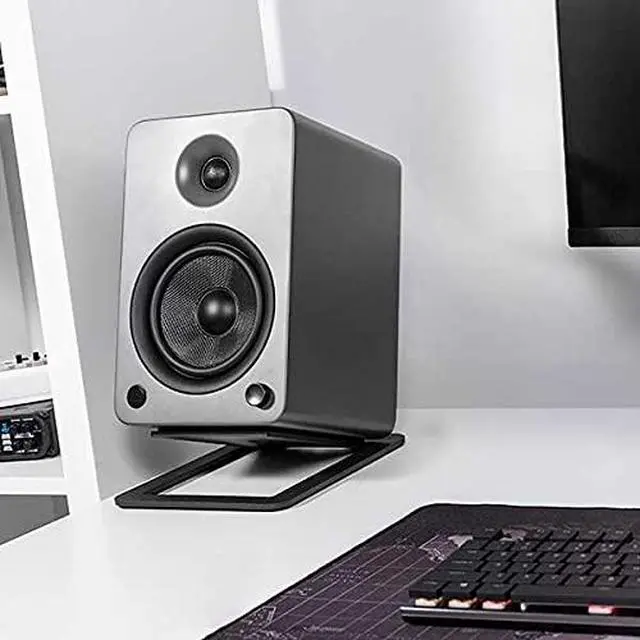 Alt view image 7 of 7 - S6 Tilted Desktop Speaker Stands for Large Bookshelf Speakers & Full-Size 5-7 Studio Monitors | Supports 20 lbs | Damping Foam Padding | ¼-20 Mounting | Pair | Black