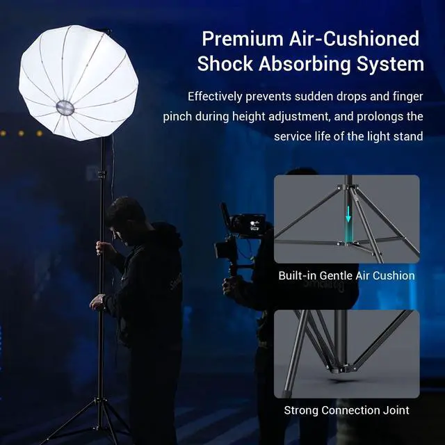 Alt view image 3 of 7 - Photography Light Stand 110"/9.2ft/280cm, Air-Cushioned Aluminum Photo Video Tripod Stand with 1/4" Screw for Softbox, Studio Light, Reflector and Ring Light, Max Load 8kg, RA-S280