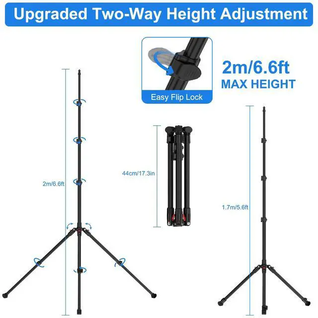 Alt view image 3 of 7 - Extendable Light Stand Photography, 6.6ft/2m Light Tripod Stand for Travel, 13lb/6kg Heavy Duty Studio Lighting Stand for Continue Output Lighting, Flash, Strobe, Webcams, Camera, Softbox