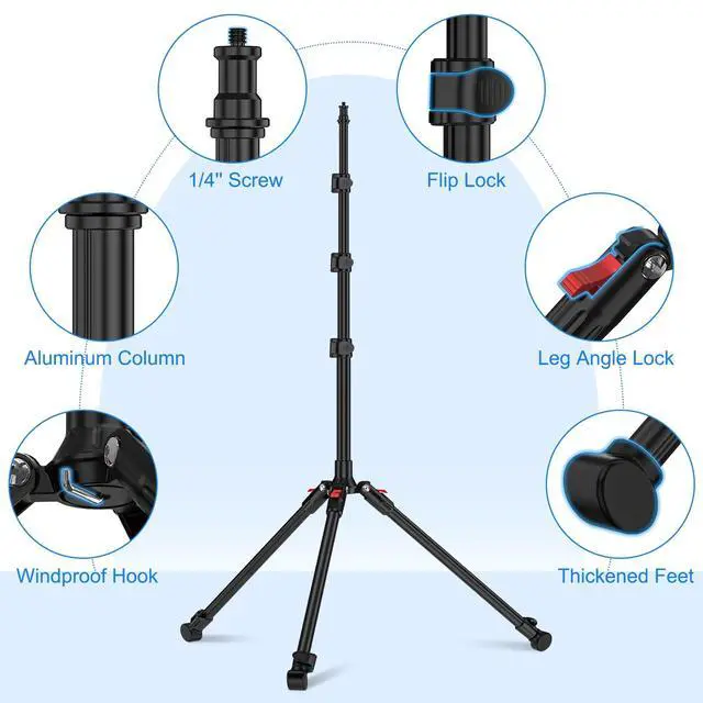 Alt view image 2 of 7 - Extendable Light Stand Photography, 6.6ft/2m Light Tripod Stand for Travel, 13lb/6kg Heavy Duty Studio Lighting Stand for Continue Output Lighting, Flash, Strobe, Webcams, Camera, Softbox