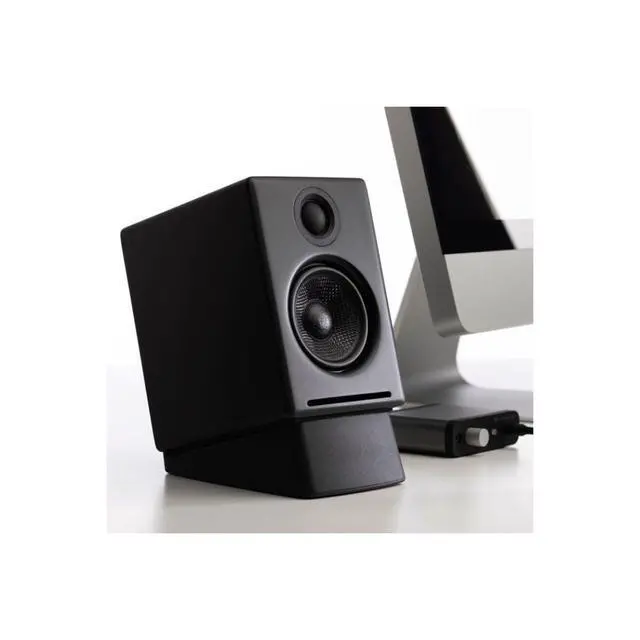 Alt view image 2 of 6 - DS2M Metal Speaker Stands Pair Steel Desktop Speaker Stands for Bookshelf Speakers, Gaming and Studio Audio - Black