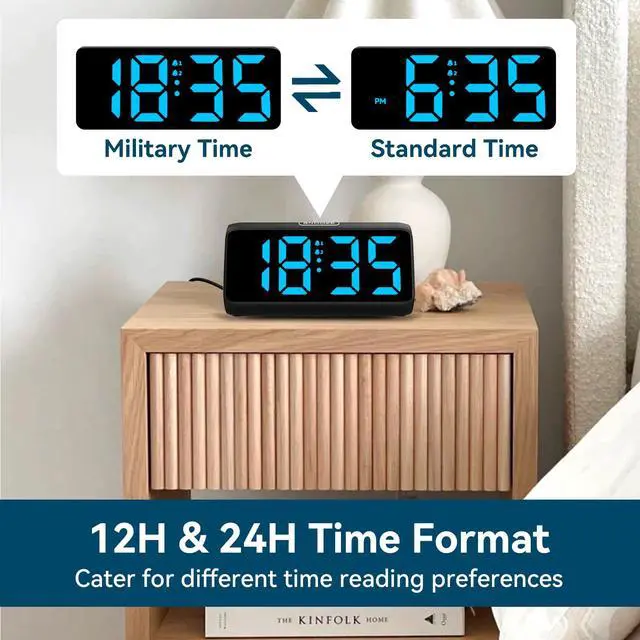 Alt view image 6 of 6 - Digital Alarm Clocks for Bedrooms, Loud Alarm Clock with Dual Alarms, Bold Digits, 5 Dimmers, 4 Volumes, Snooze, Bedside Clock for Deep Sleepers Kids Teens Seniors, Plug in Clock, Easy to Set