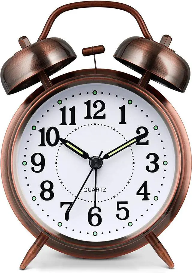 Main image of Loud Alarm Clock for Heavy Sleepers Adults, Metal 4 Inches Twin Bell Battery Operated Alarm Clocks for Bedrooms Decoration, Silent Non-Ticking, Back-to-School Gift (Red Brown)