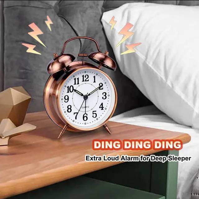Alt view image 2 of 7 - Loud Alarm Clock for Heavy Sleepers Adults, Metal 4 Inches Twin Bell Battery Operated Alarm Clocks for Bedrooms Decoration, Silent Non-Ticking, Back-to-School Gift (Red Brown)
