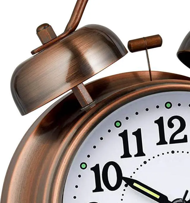 Alt view image 3 of 7 - Loud Alarm Clock for Heavy Sleepers Adults, Metal 4 Inches Twin Bell Battery Operated Alarm Clocks for Bedrooms Decoration, Silent Non-Ticking, Back-to-School Gift (Red Brown)