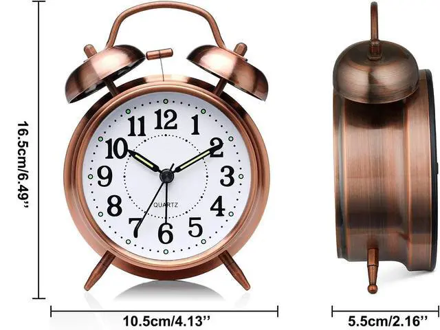 Alt view image 6 of 7 - Loud Alarm Clock for Heavy Sleepers Adults, Metal 4 Inches Twin Bell Battery Operated Alarm Clocks for Bedrooms Decoration, Silent Non-Ticking, Back-to-School Gift (Red Brown)