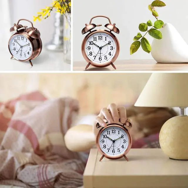 Alt view image 7 of 7 - Loud Alarm Clock for Heavy Sleepers Adults, Metal 4 Inches Twin Bell Battery Operated Alarm Clocks for Bedrooms Decoration, Silent Non-Ticking, Back-to-School Gift (Red Brown)