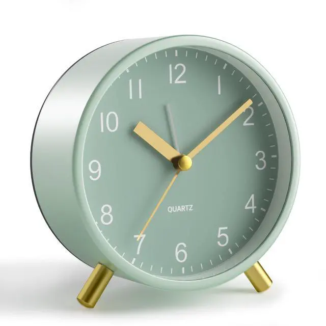 Main image of Analog Alarm Clock, 4 inch Super Silent Non Ticking Small Clock with Night Light, Battery Operated, Simple Design, Easy Setting for Office, Bedroom, Bedside, Desk, Teens, Elders, Adult, Green