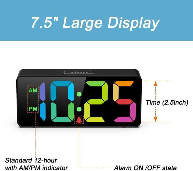 Alt view image 2 of 7 - 7.5 Inches Big Number Alarm Clock for Seniors & Kids