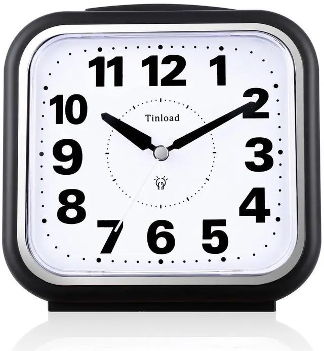 Main image of 5.5" Large No Ticking Analog Alarm Clock,Silent Readable for Seniors,Easy to Set,Gradual Rise Alarm,Big Numbers,Gentle Wake,Snooze, Lighted on Demand,Battery Operated,Black