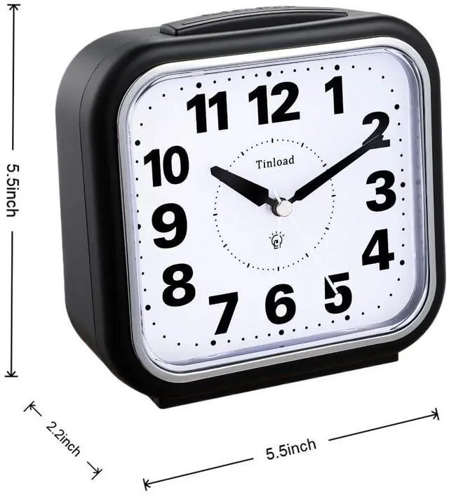 Alt view image 2 of 5 - 5.5" Large No Ticking Analog Alarm Clock,Silent Readable for Seniors,Easy to Set,Gradual Rise Alarm,Big Numbers,Gentle Wake,Snooze, Lighted on Demand,Battery Operated,Black