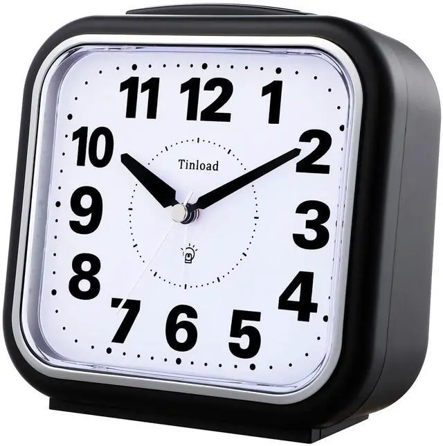 Alt view image 3 of 5 - 5.5" Large No Ticking Analog Alarm Clock,Silent Readable for Seniors,Easy to Set,Gradual Rise Alarm,Big Numbers,Gentle Wake,Snooze, Lighted on Demand,Battery Operated,Black