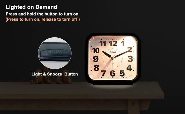 Alt view image 4 of 5 - 5.5" Large No Ticking Analog Alarm Clock,Silent Readable for Seniors,Easy to Set,Gradual Rise Alarm,Big Numbers,Gentle Wake,Snooze, Lighted on Demand,Battery Operated,Black